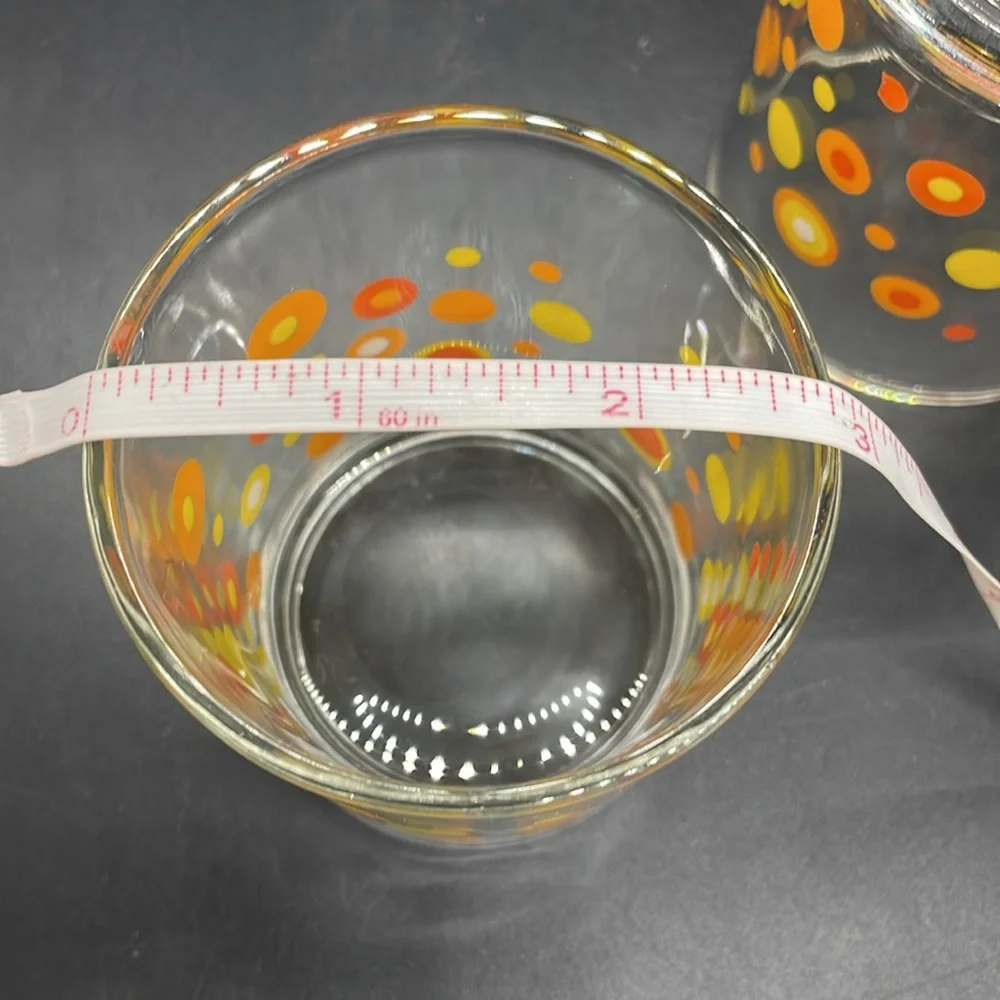 Vintage 1960s 1970s MCM Mod Orange & Yellow Polka Dot Rocks Glasses Set of 2